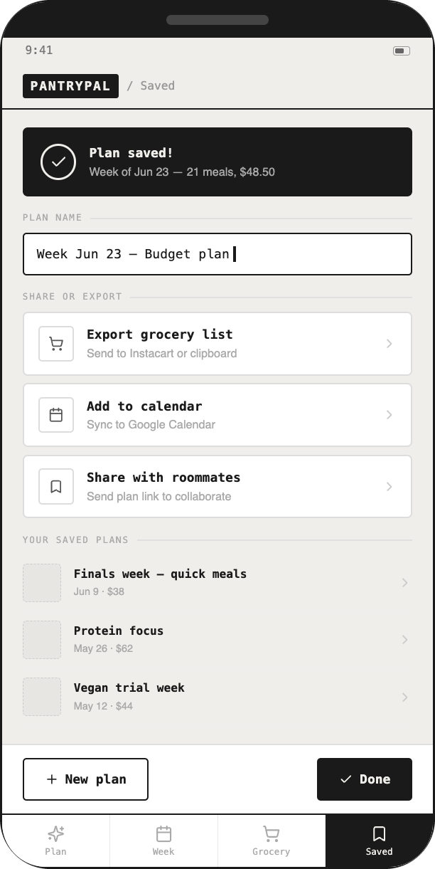 9. Saved plan