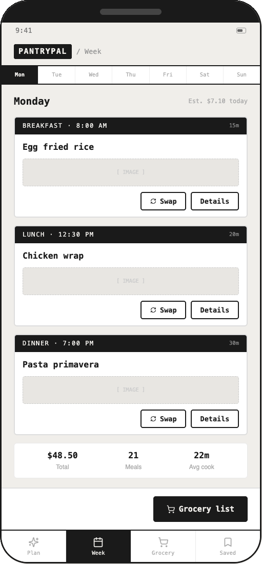 Weekly plan — V1 before changes