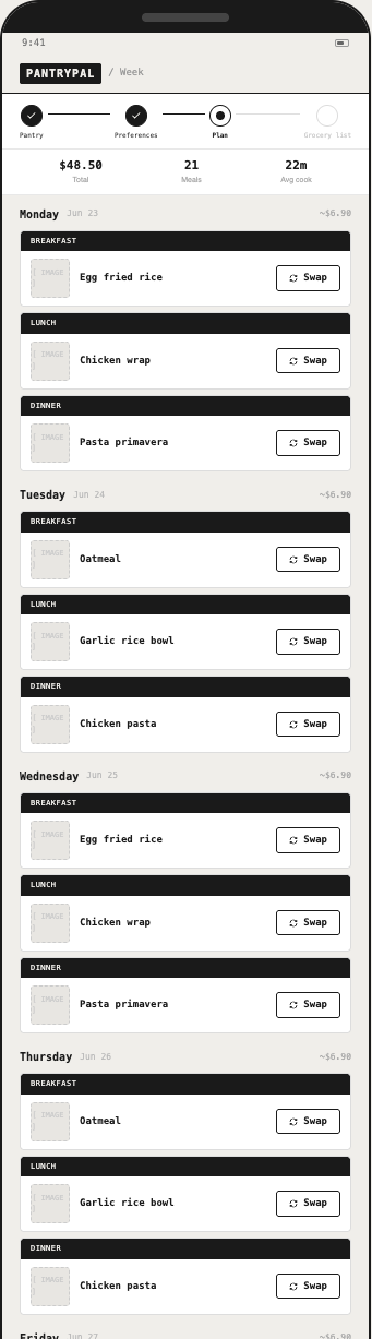 Weekly plan — V2 after changes